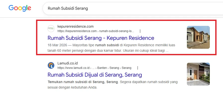 Kepuren Residence di hasil pencarian Google
