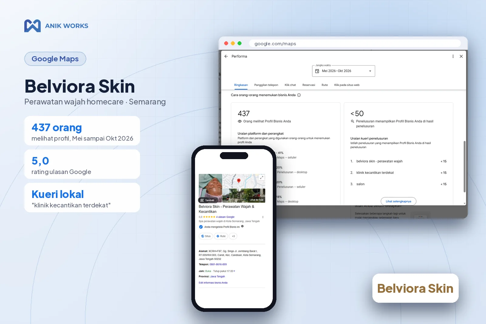 Belviora Skin, Portfolio Jasa optimasi Google Maps AWORA