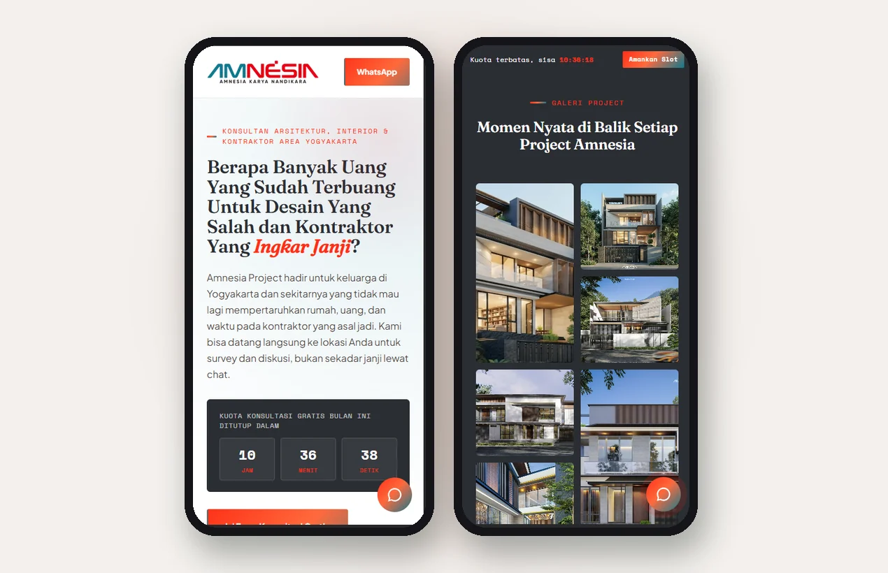 Tampilan landing page Amnesia Project di HP