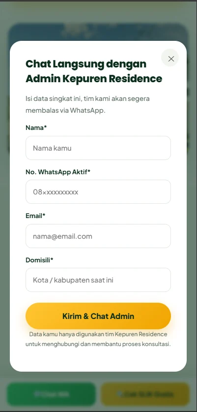 Landing page Kepuren Residence buatan AWORA versi HP