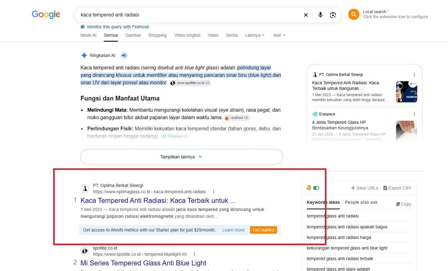 Optima Glass peringkat 1 Google untuk kaca tempered anti radiasi