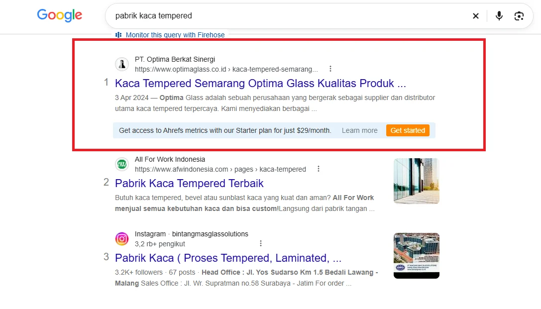 Optima Glass peringkat 1 Google untuk pabrik kaca tempered