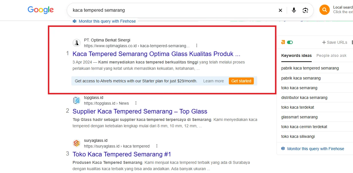 Optima Glass peringkat 1 Google untuk kaca tempered semarang