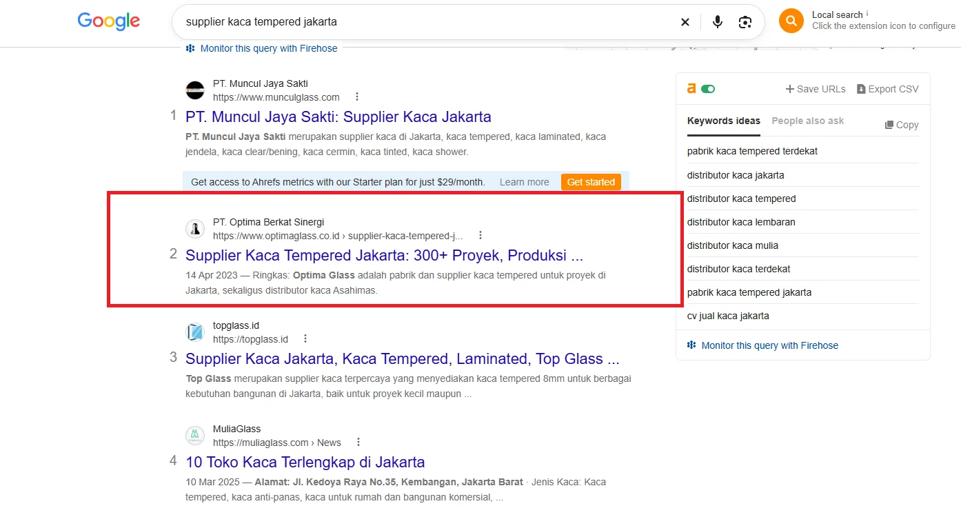Optima Glass peringkat 2 Google untuk supplier kaca tempered jakarta