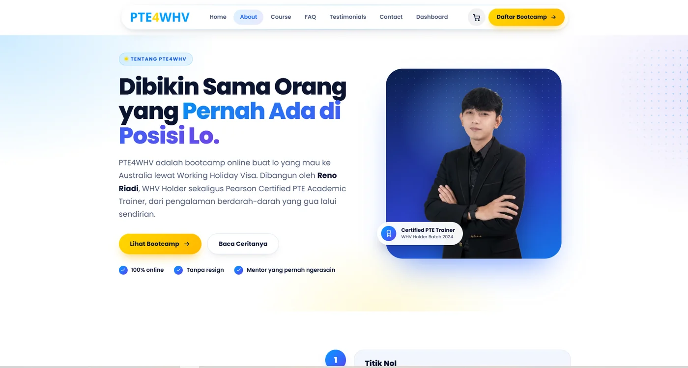 Website PTE4WHV buatan AWORA