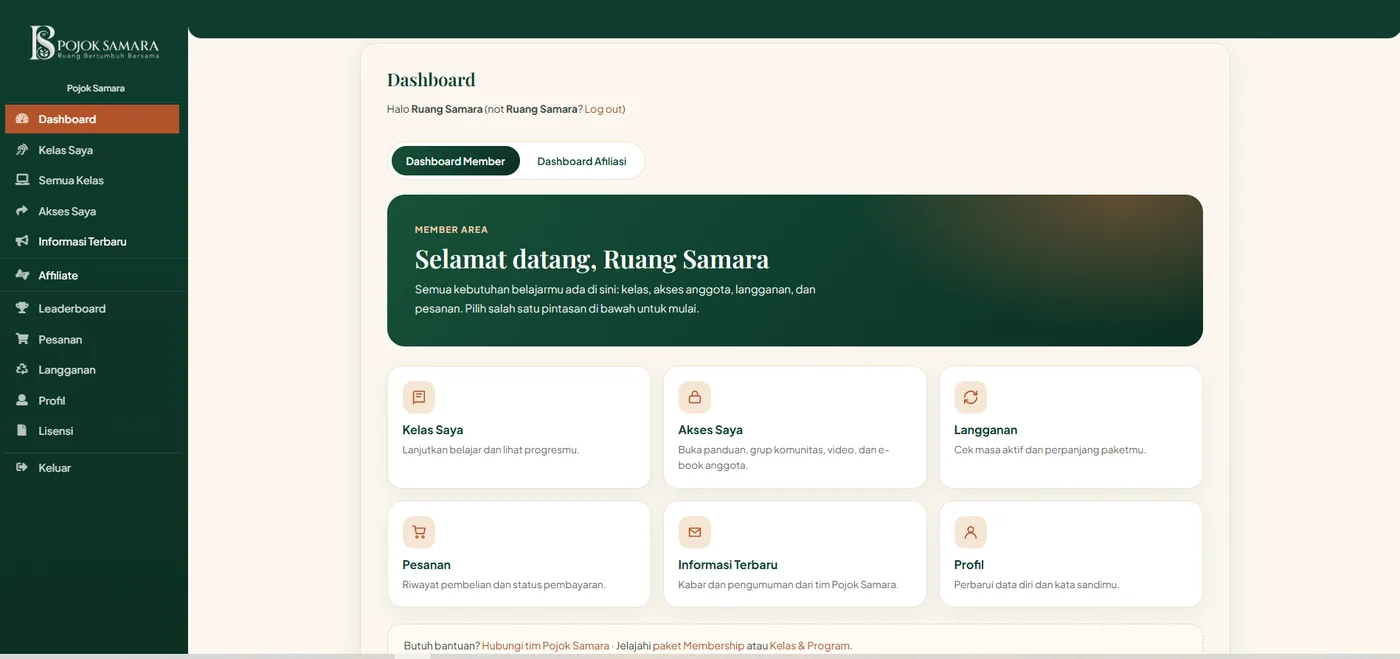 Dashboard member Pojok Samara
