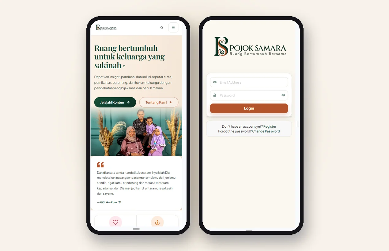Website dan halaman login Pojok Samara di HP