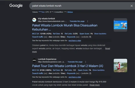 Trip Wisata Lombok, Portfolio Jasa SEO AWORA