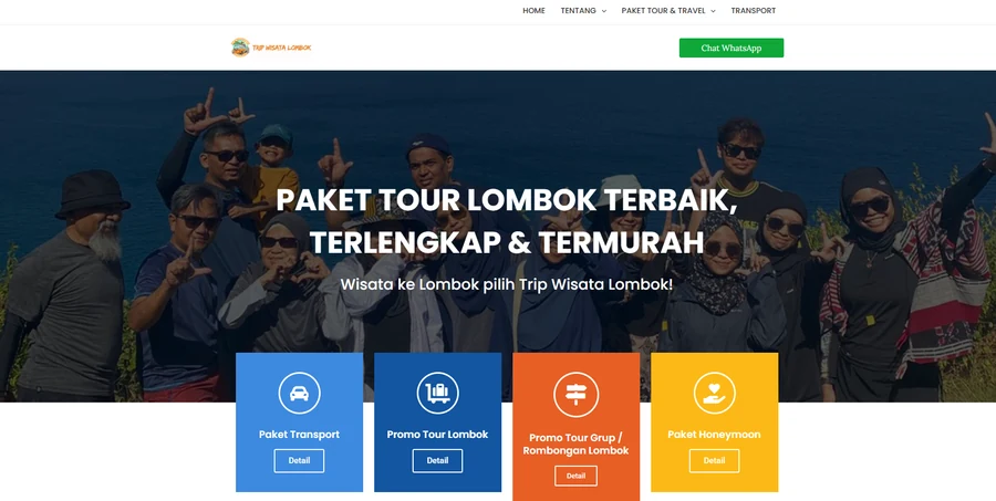 Website Trip Wisata Lombok buatan AWORA versi desktop
