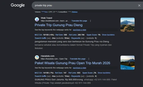 Wuki Tour di hasil pencarian Google